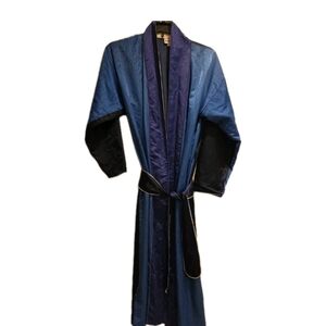 Fernando Sanchez Vtg Blue Hints Of Purple & Black Wood Grain Pattern Robe